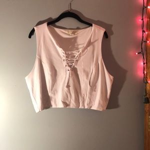White lace up crop top
